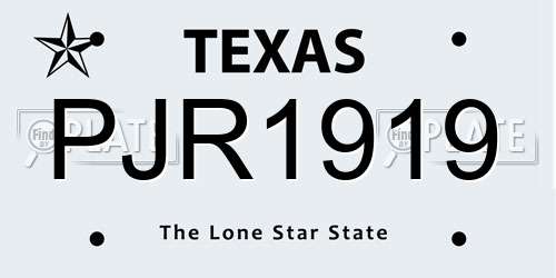PJR1919 Texas License Plate