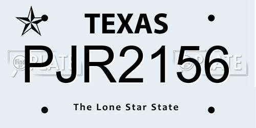PJR2156 Texas License Plate