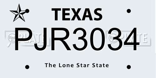 PJR3034 Texas License Plate