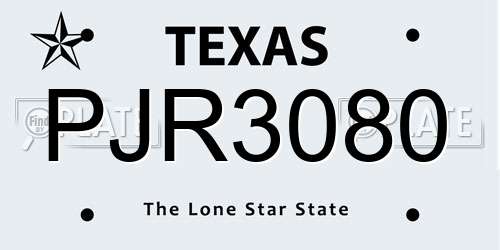 PJR3080 Texas License Plate