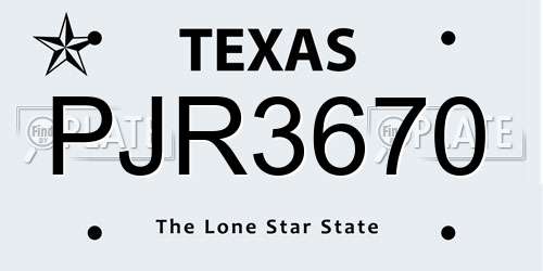 PJR3670 Texas License Plate