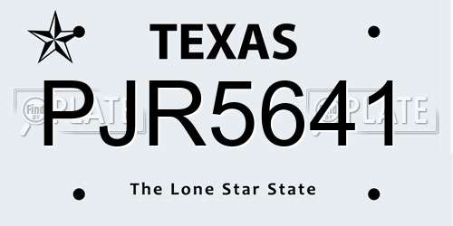 PJR5641 Texas License Plate