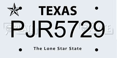 PJR5729 Texas License Plate