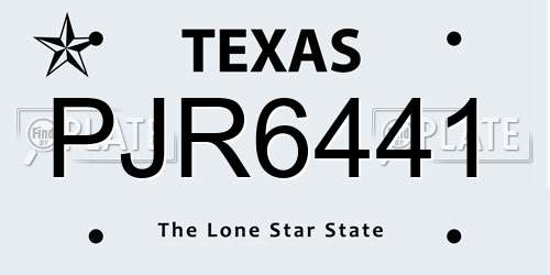 PJR6441 Texas License Plate