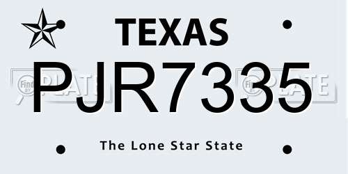PJR7335 Texas License Plate