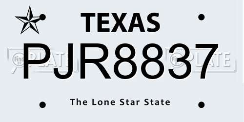 PJR8837 Texas License Plate