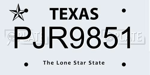 PJR9851 Texas License Plate
