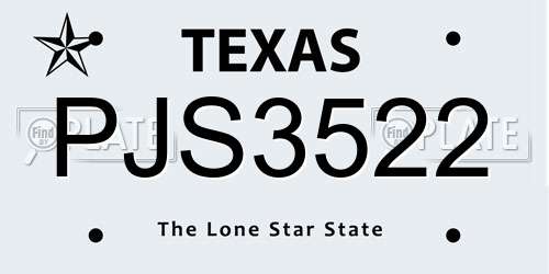 PJS3522 Texas License Plate