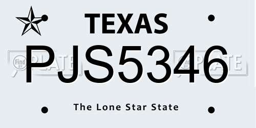 PJS5346 Texas License Plate