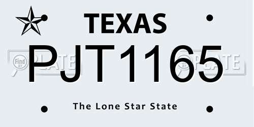 PJT1165 Texas License Plate