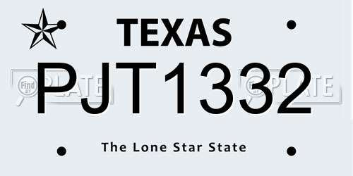 PJT1332 Texas License Plate