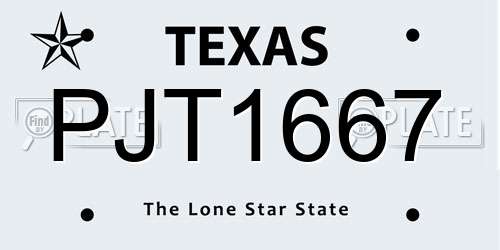 PJT1667 Texas License Plate