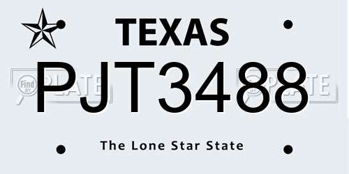 PJT3488 Texas License Plate