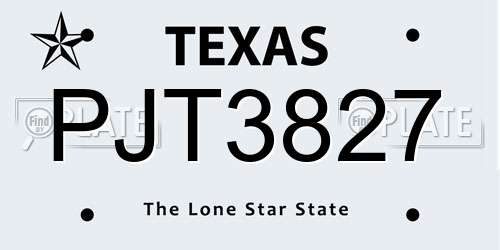 PJT3827 Texas License Plate
