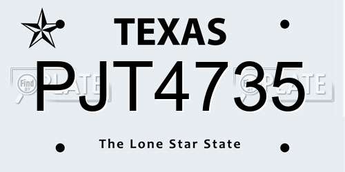 PJT4735 Texas License Plate