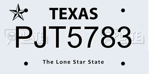 PJT5783 Texas License Plate
