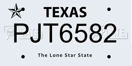 PJT6582 Texas License Plate