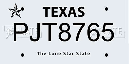 PJT8765 Texas License Plate
