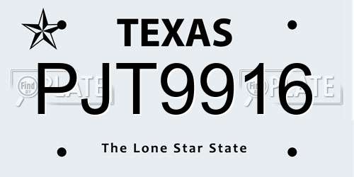 PJT9916 Texas License Plate