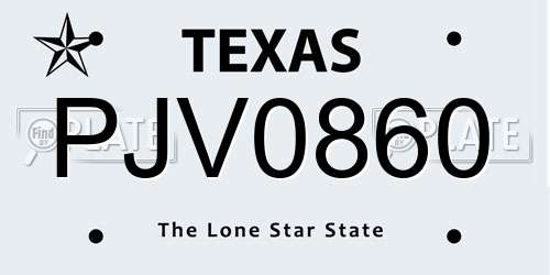 PJV0860 Texas License Plate