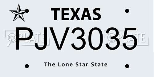 PJV3035 Texas License Plate