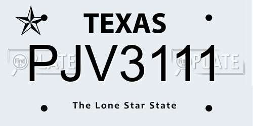 PJV3111 Texas License Plate
