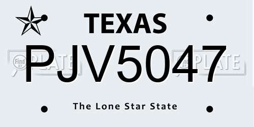 PJV5047 Texas License Plate