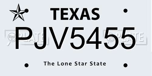 PJV5455 Texas License Plate