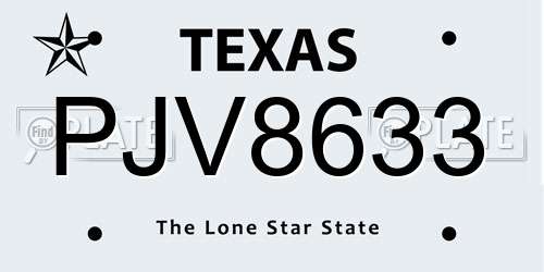 PJV8633 Texas License Plate