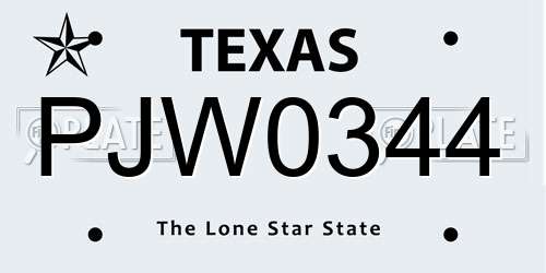 PJW0344 Texas License Plate