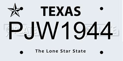 PJW1944 Texas License Plate