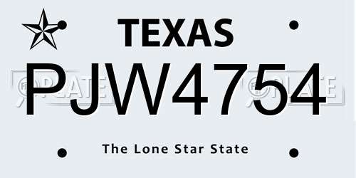 PJW4754 Texas License Plate