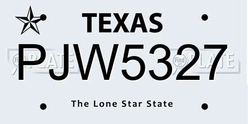 PJW5327 Texas License Plate