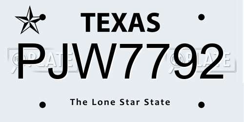 PJW7792 Texas License Plate