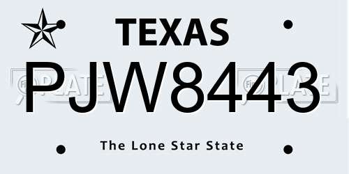 PJW8443 Texas License Plate