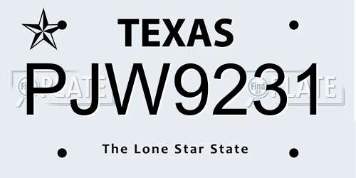 PJW9231 Texas License Plate