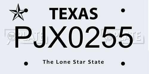 PJX0255 Texas License Plate