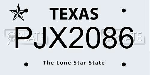 PJX2086 Texas License Plate