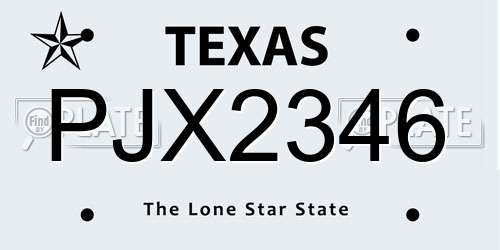 PJX2346 Texas License Plate