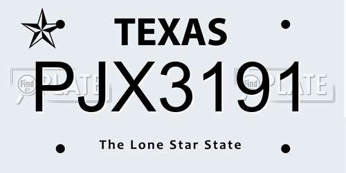 PJX3191 Texas License Plate