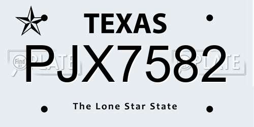 PJX7582 Texas License Plate