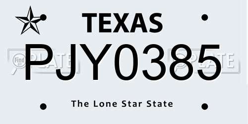 PJY0385 Texas License Plate