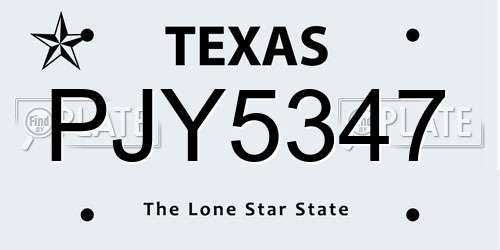 PJY5347 Texas License Plate