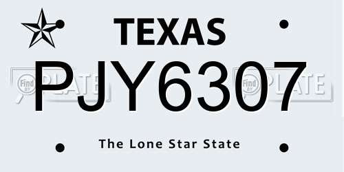 PJY6307 Texas License Plate