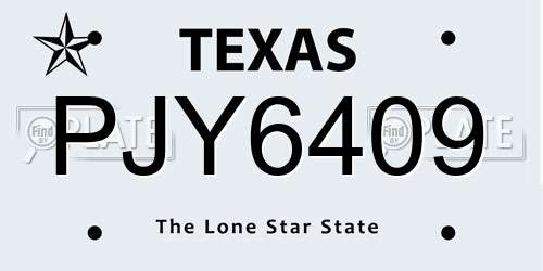 PJY6409 Texas License Plate