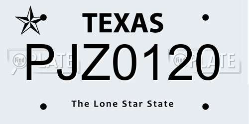 PJZ0120 Texas License Plate