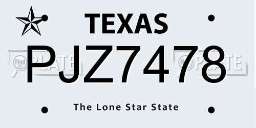 PJZ7478 Texas License Plate