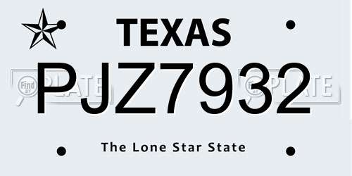 PJZ7932 Texas License Plate