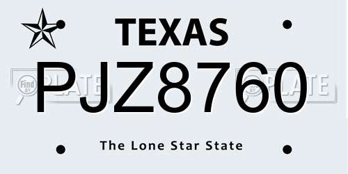PJZ8760 Texas License Plate