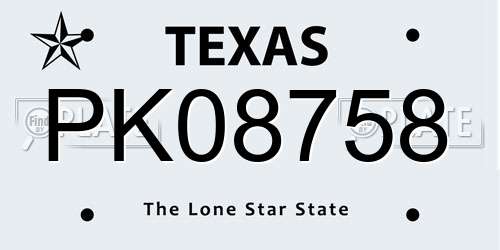 PK08758 Texas License Plate